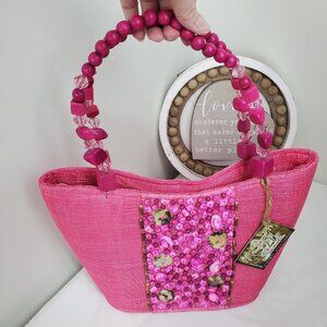 NEW Sun N Sand Pink Beaded Tote Bag Purse Beach Easter Spring Resort Tropical